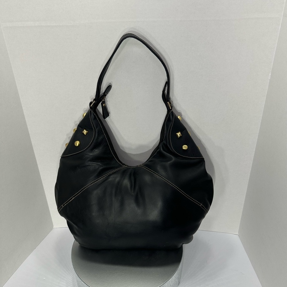 Michael rome vintage Black Leather Hobo Bag with Gold Accents pre owned